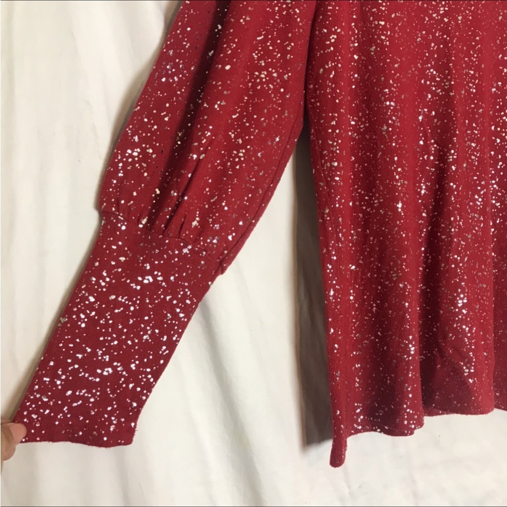 Como Black Womens Red Gold Speckled Bishop Sleeve Sweater Size L Holiday Office - Picture 5 of 9